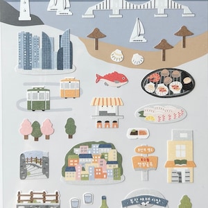 Adesivi a tema Busan di Suatelier Sonia Korea, adesivi da viaggio, articoli per l'artigianato, articoli per scrapbooking