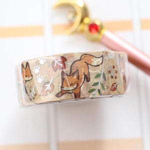 Saien - Fox and Fallen Leaves zilverfolie/afplakband/planner/dagboek