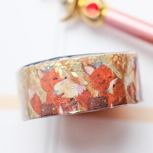 Cinta washi/cinta de enmascarar/planificador/diario de la escuela primaria Shinzi Katoh Ibarakai con diseño de zorro holográfico dorado