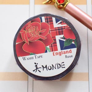 Beauty Monde- England Taśma washi z różową folią w kolorze złota/taśma maskująca z motywem kwiatowym/planer/dziennik