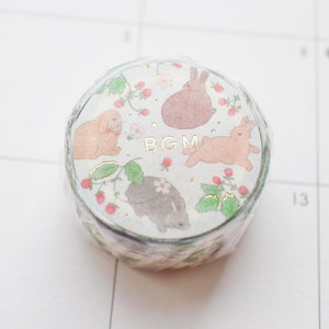 Cinta washi/cinta de enmascarar/planificador/diario con estampado dorado de BGM RABBIT COUNTRY