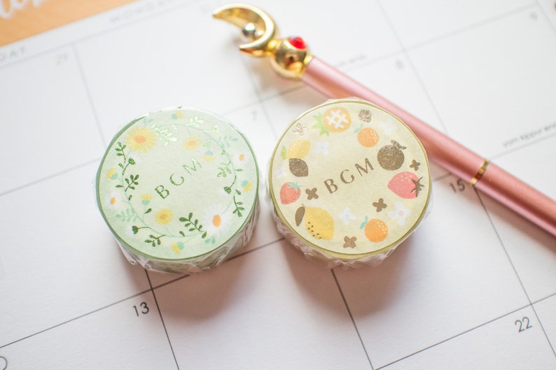 BGM foil floral fruit washi tapemasking tapeplannerjournal