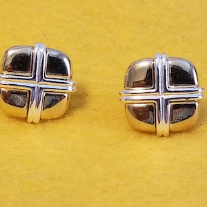 Vintage Signed Napier Two Toned Goldtone and Silvertone Modern / Retro Screwback / Clip On Combination Gift Box Earrings