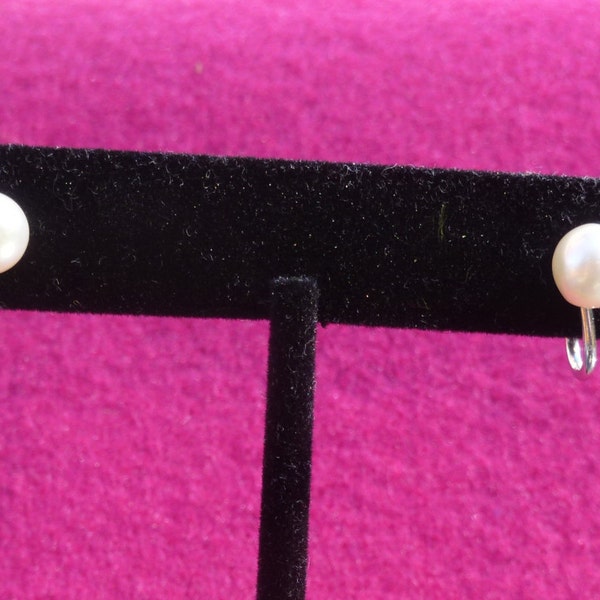 Vintage Mid Century 1/20 12K Gold Filled, Silvertone, Simulated Pearl Screw Back Earrings