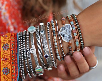 Bohemian Beaded Wrap Bracelet Wraps 5 Times, Bohemain Bracelet Druzy, Boho Jewelry, Wrap Bracelet, Leather Wrap Bracelet, 5X Wrap Bracelet