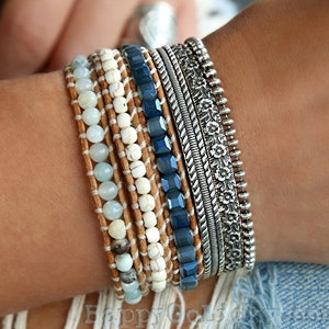 Triple Beaded Wrap Bracelet, Triple Wrap Bracelet, Blue Beaded, Sparkly Blue Wrap Bracelet, Crystal Wrap Bracelet, Shiny Beaded Bracelet