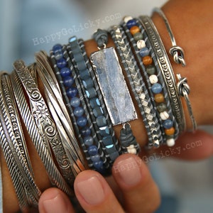 Kyanite 5x Bracelet Boho Jewelry, Boho Jewelry, Bohemian Wrap Bracelet, Leather Wrap Bracelet, Bohemian Bracelet, Raw Stone Wrap Bracelet