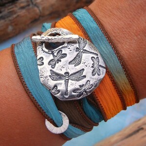 Artisan handmade sterling silver bracelets with silk by HappyGoLicky Jewelry