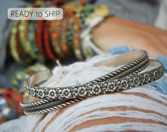 ONE Sterling Silver Cuff Bracelet, Sterling Silver Boho Bracelet, ONE Boho Cuff Bracelet, Boho Jewelry Stacking Bracelet Boho Cuff Bracelet