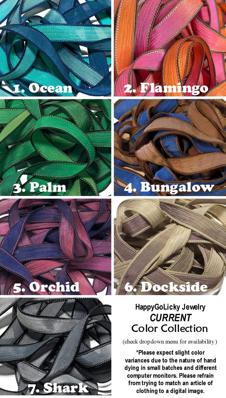 hand dyed silk ribbons, replacement crinkle ribbons for silk wrap bracelets by HappyGoLicky Jewelry, handmade silk fairy crinkle ribbons