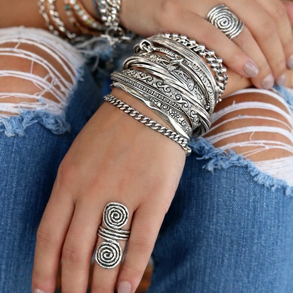 Sterling SILVER Stacking Bracelets, BRACELET Stack, Bracelet Stack, Silver CUFF Bracelet Set, Silver Chain Bracelets Silver Bracelet Set