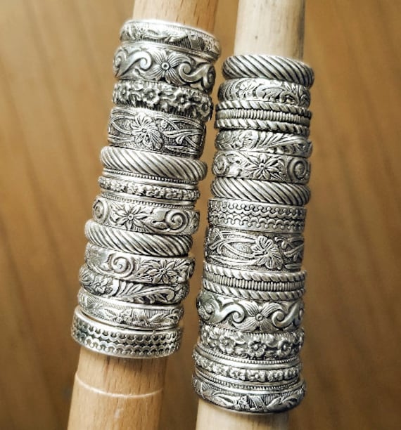 Sterling Silver Stacking Rings, Thin Rings, Oxidized Rings, Textured Ring Set, Hammered Rings, DIY Instant Collection Stacking Ring Set OPEN