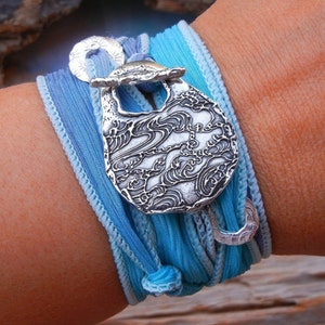 Ocean Waves Bracelet, Ocean Bracelet, Best Selling Jewelry, Sterling Silver Bracelet, Ocean Silk Wrap Bracelet, Best Handmade Bracelet