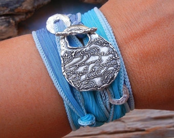 Bracciale con onde oceaniche, Bracciale con onde oceaniche, Gioielli più venduti, Bracciale in argento sterling, Bracciale con onde oceaniche in seta, Il miglior braccialetto fatto a mano