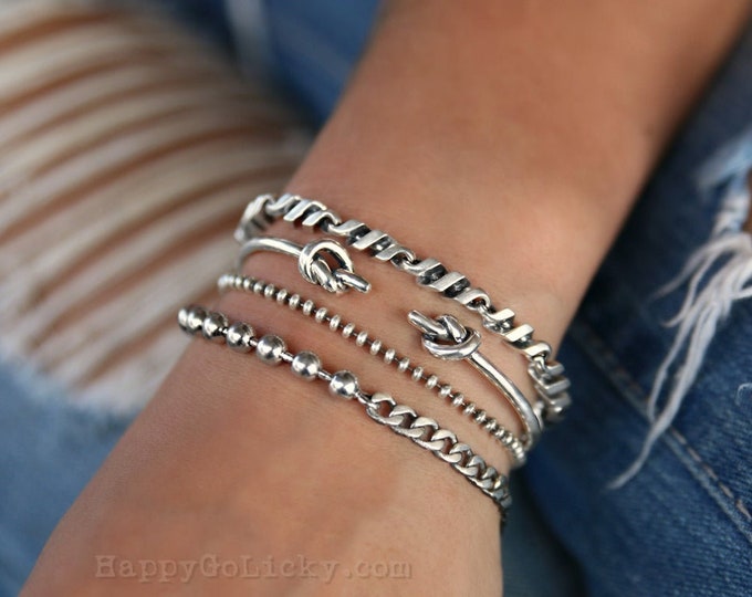 Sterling Silver Stacking Bracelets, Layered Boho Jewelry, Boho Bracelet Stack, Sterling Silver Bohemian, Boho Jewelry, STACKING BRACELETS