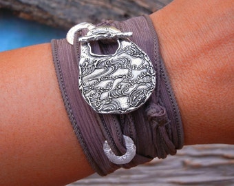 Ocean Waves Bracelet, Ocean Bracelet, Best Selling Jewelry, Sterling Silver Bracelet, Ocean Silk Wrap Bracelet