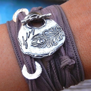 Peacock fly Silk Wrap Bracelet, Silk Wrap Bracelet, Peacock Jewelry, Peacock fly Jewelry, Sterling Silver Wrap Bracelet, Handmade Bracelet