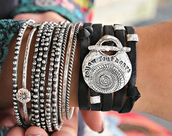 Hippie Jewelry, Sterling Silver Boho Wrap Bracelet, Modern Hippie Style Jewelry, Boho Wrap Bracelet, Bohemian Style Jewelry Wrap