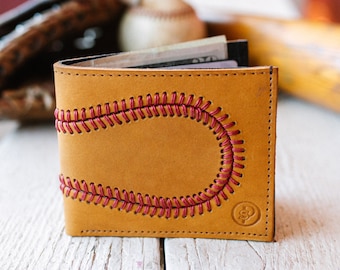 Brown Baseball Glove Leather Bifold Wallet. Great Gift for Boyfriend, Coach, Player, Umpire, Husband for Birthday, Christmas, Father's Day