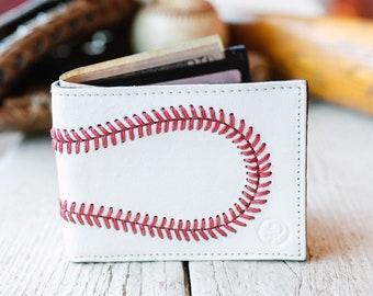 Genuine Baseball Leather Bifold Wallet. Great Gift for Boyfriend, Coach, Player, Umpire, Husband for Birthday, Christmas, Father's Day