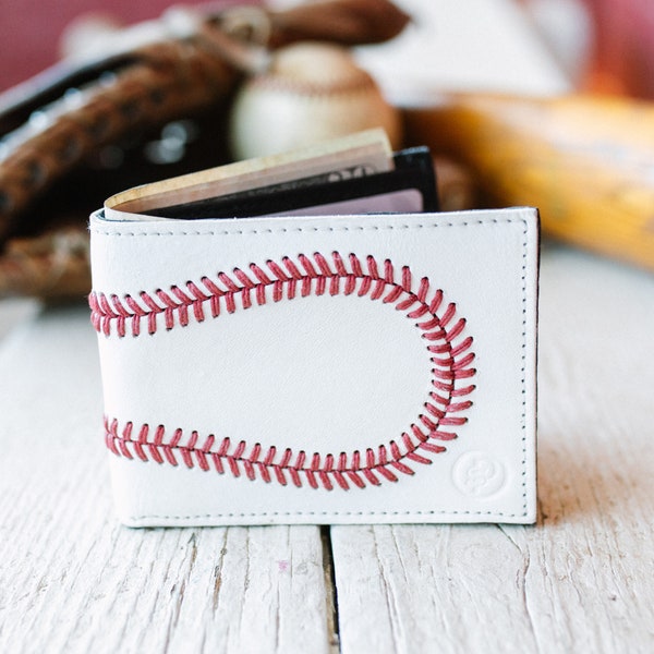 Genuine Baseball Leather Bifold Wallet. Great Gift for Boyfriend, Coach, Player, Umpire, Husband for Birthday, Christmas, Father's Day