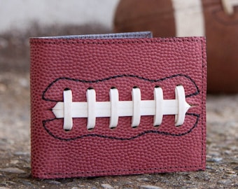 Genuine Football Leather Bifold Wallet with Laces. Great Gift for Boyfriend, Coach, Player, Husband for Birthday, Christmas, Father's Day