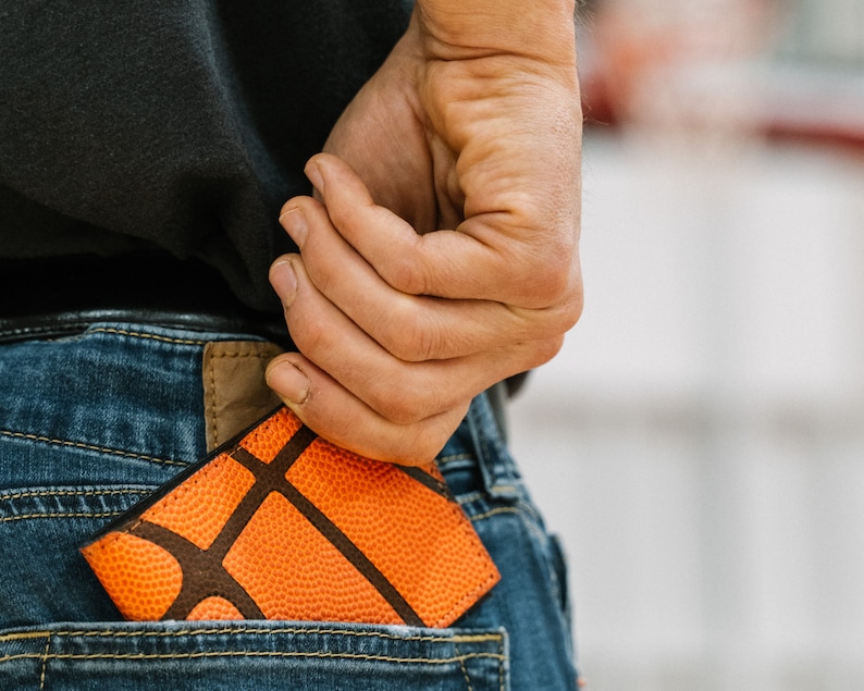 Genuine Basketball Leather Wallet With Linesbasketball Gift Etsy