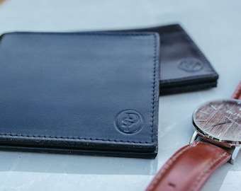 Cartera plegable de cuero italiano para hombre (disponible en negro, marrón, azul marino, rojo, naranja, amarillo y gris)