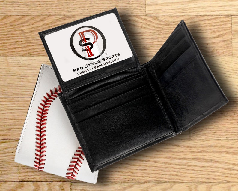 Genuine Baseball Leather Bifold Wallet. Great Gift for Boyfriend, Coach, Player, Umpire, Husband for Birthday, Christmas, Father's Day Wallet w/ ID holder