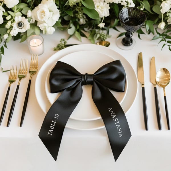 Name Bows Personalized for Wedding Place Setting, Wed Decor, Custom Wedding Decorations, Customized Ribbons for Wedding Seating Chart