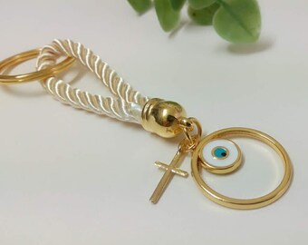 Key chains martyrika-evil eye & cross Baptism Favors-christening favors-shower party favors-first communion favors-orthodox baptism