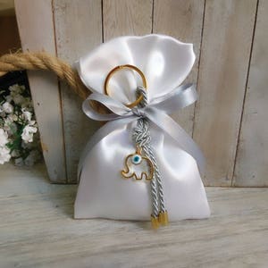 Luxury bomboniere-elephant favor-key chain favor-baby shower favor-25pcs koufeta bag-evil eye-elegant christening favor