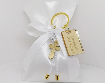 25 pcs Personalized Baptism favor-plexiglass cross favor-satin bag favours-Greek Baptism-key chain favor-koufeta bomboniera