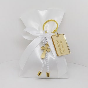 25 pcs Personalized Baptism favor-plexiglass cross favor-satin bag favours-Greek Baptism-key chain favor-koufeta bomboniera
