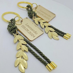 10pcs olive branch keychain,greek wedding favors,olive theme wedding,olive branch baptism favors,gold mirror plexiglass tag.