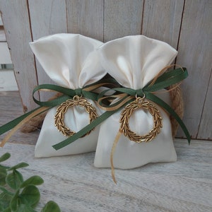 Olive wreath favor-Satin Bag Favor-koufeta bomboniera-wedding favor-baptism favor