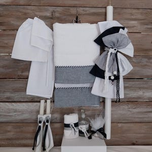 Set per battesimo per bambino - blu, bianco, grigio lambada - set per battesimo ortodosso - ladopana - battesimo greco