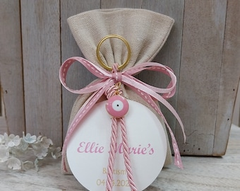 25pcs girl Baptism favor-linen bag Favor-dusty rose  favor-evil eye favor-koufeta bomboniera