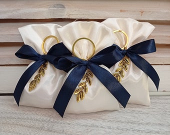 Olive branch favor-25pcs Ivory Satin Pouches-koufeta bomboniera-wedding favor-baptism favor-olive and gold colour