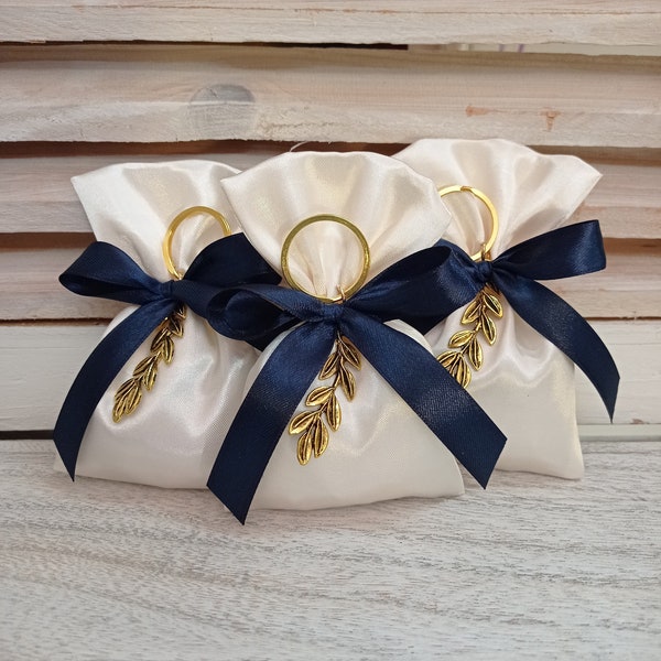 Olive branch favor-25pcs Ivory Satin Pouches-koufeta bomboniera-wedding favor-baptism favor-olive and gold colour