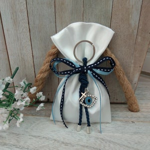 Evil eye favor-Greek Orthodox baptism-bomboniera-koufeta-key chain favor-christening favor