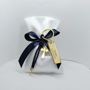 25 pcs Personalized Baptism favor-plexiglass cross favor-satin bag favours-Greek Baptism-key chain favor-koufeta bomboniera