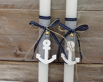 Nautical Baptism candles-two candles-orthodox baptism candle-greek baptism-christening candle-orthodox Vaftisi