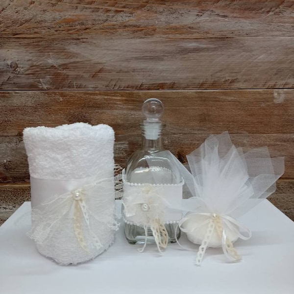 Greek baptism set 3pcs -Oil bottle/soap/towel-Orthodox baptism