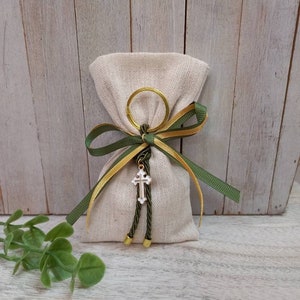 25 pcs religious favors-Linen Bag Favor-koufeta bomboniera-wedding favor-baptism favor-olive and gold colour favor
