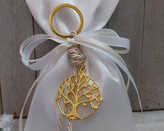 25 pcs-Tree of life favor-Satin Bag Favor-koufeta bomboniera-wedding favor-baptism favor-white and gold colour favor