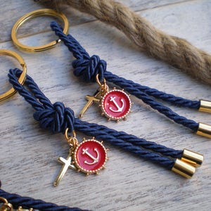 Nautical martyrika-Luxury Key chains Favors Gold-red and blue martyrika-anchor martirika-navy baptism favor image 3