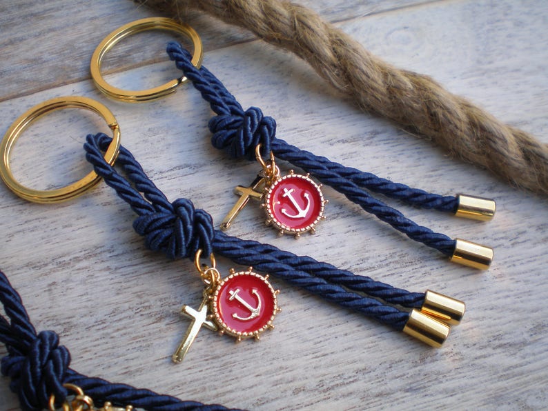 Nautical martyrika-Luxury Key chains Favors Gold-red and blue martyrika-anchor martirika-navy baptism favor image 3