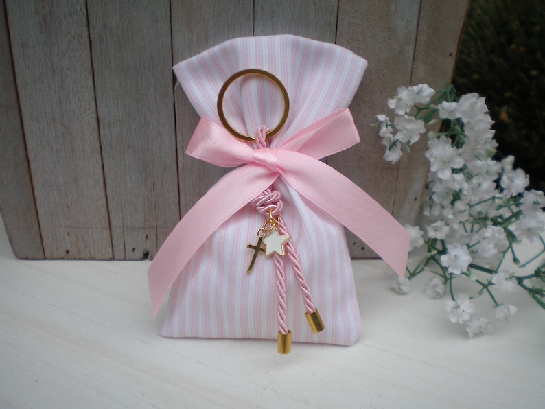 Star Baptism favor-Favor bag Gold and pink favor-koufeta bomboniera-girl baby shower gift-key chain favor-25 pcs