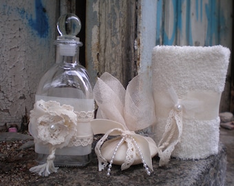 Greek baptismal set for boy & girl -Oil bottle/soap/towel-Orthodox baptism